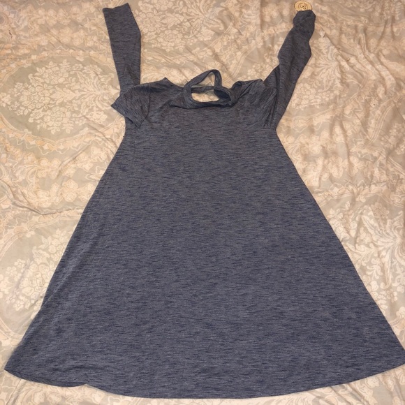 Blue Long Sleeve Swing Dress with Cris-Cross Neck - Picture 4 of 8